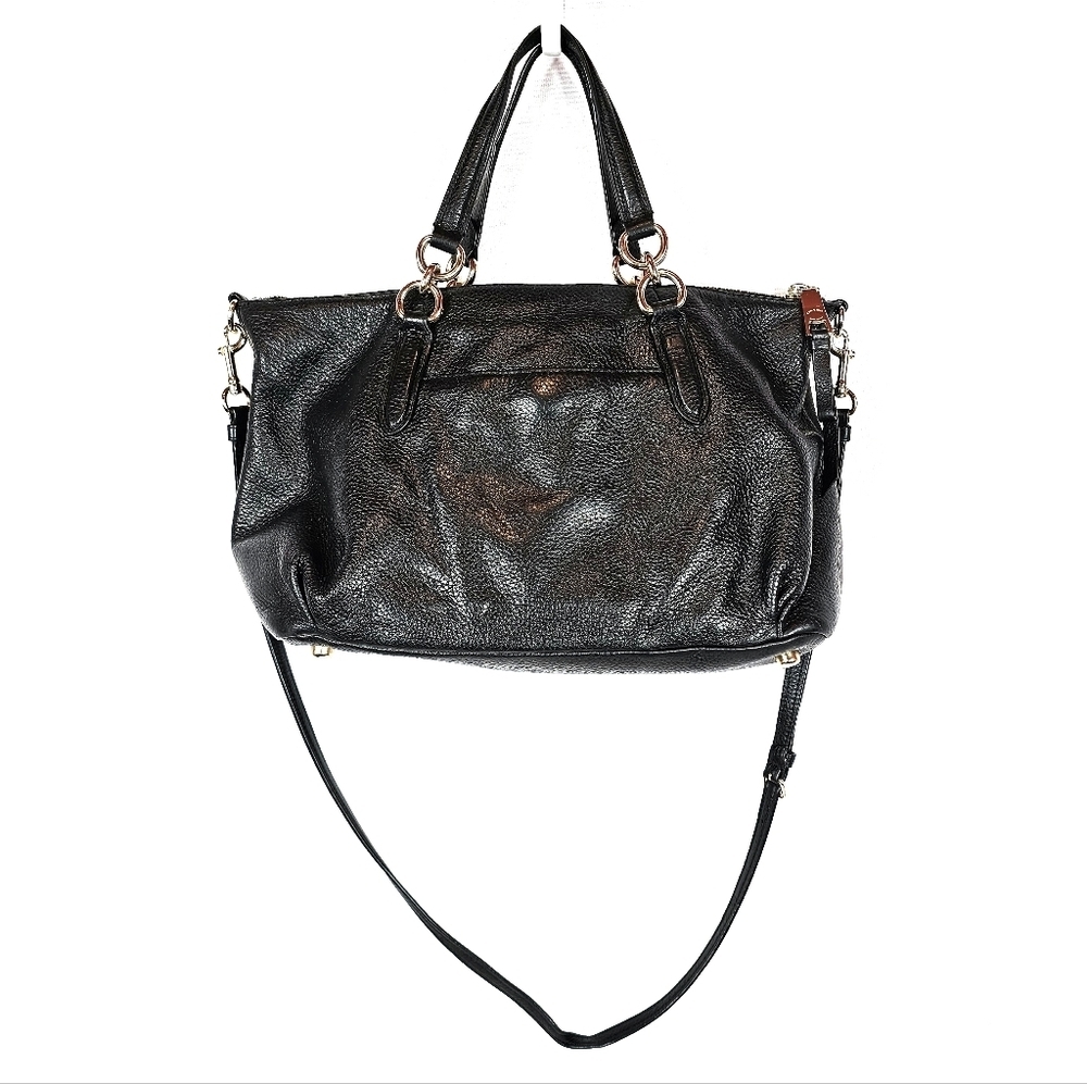 Coach Black Pebbled Leather Crossbody Tote with Gold Hardware - Picture 3 of 10
